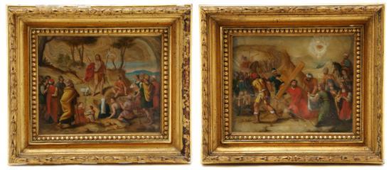 Appraisal: A Group of Two Belgium Paintings on Alabaster each depicting