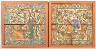 Appraisal: Oriental Framed Tile Scenes Two Antique Oriental Polychrome Glazed Framed