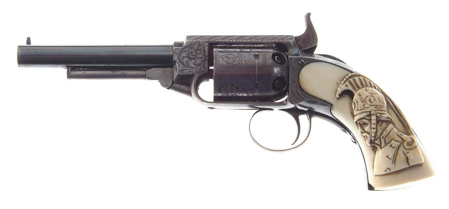 Appraisal: FINE ENGRAVED WARNER PERCUSSION REVOLVER W RAISED CARVED IVORY GRIPS