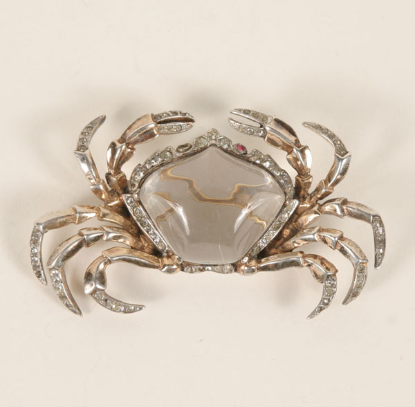 Appraisal: Trifari sterling crab form clear jelly belly studded brooch W