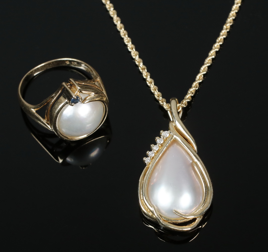 Appraisal: PENDANT AND RING SET Piece set including a mabee pearl