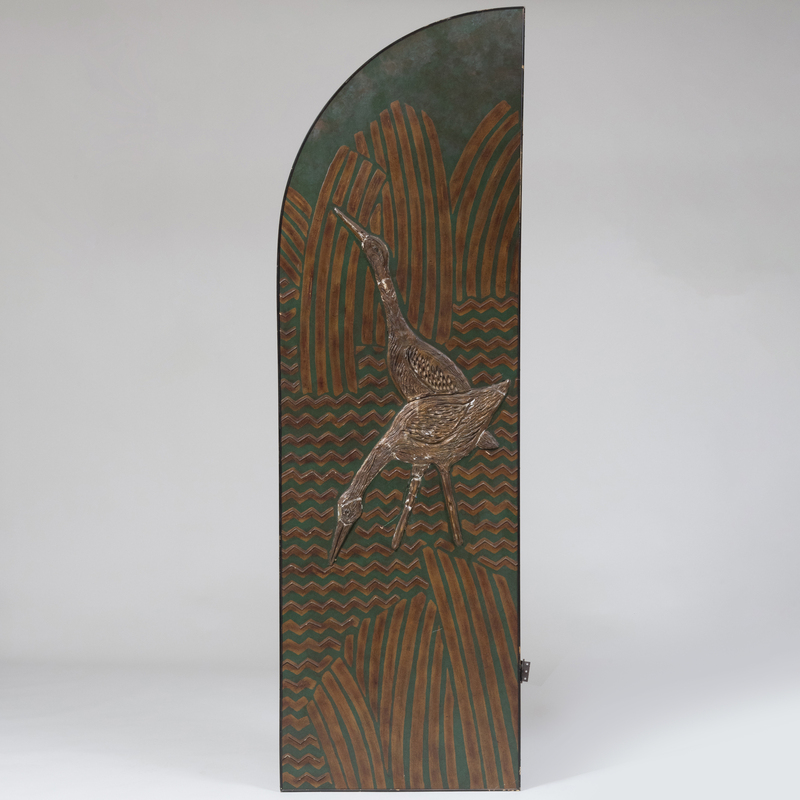 Appraisal: Four Art Deco Gilt-Gesso and Painted Wood Panels Formerly gilded