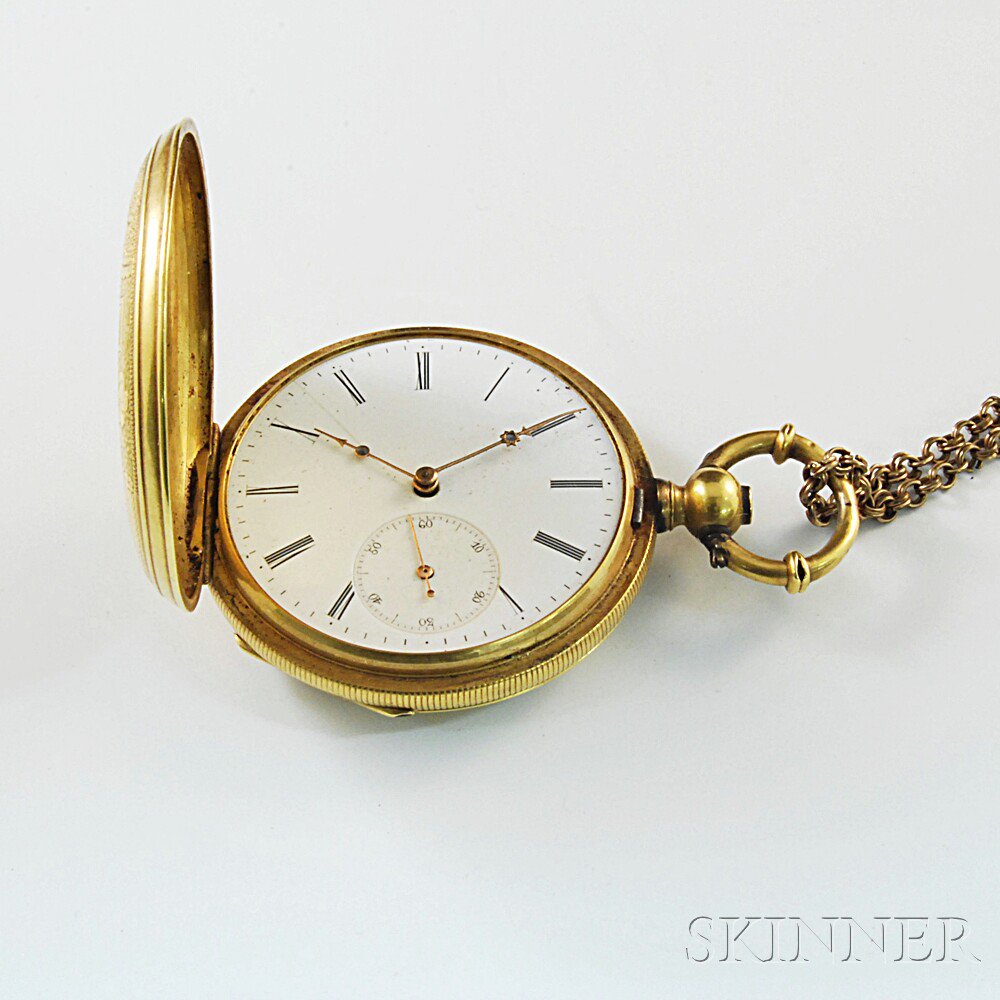 Appraisal: Mathey Gold Pocket Watch the Swiss-type key-wind bar movement housed