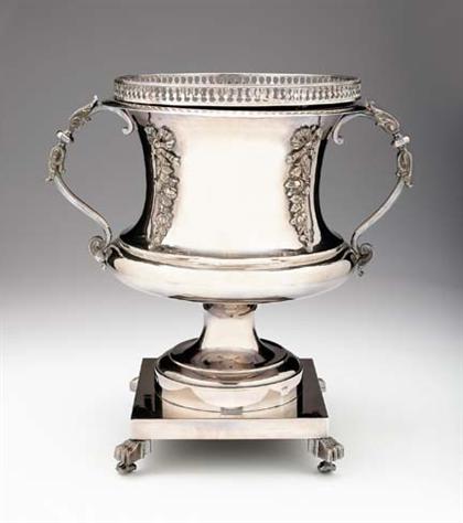 Appraisal: Unusual silver plated champagne cooler early th century Of campana