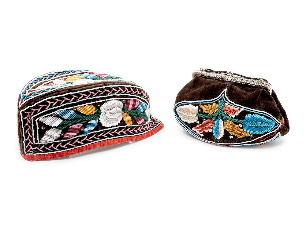 Appraisal: Iroquois Beaded Hat and Purse length of hat inches length