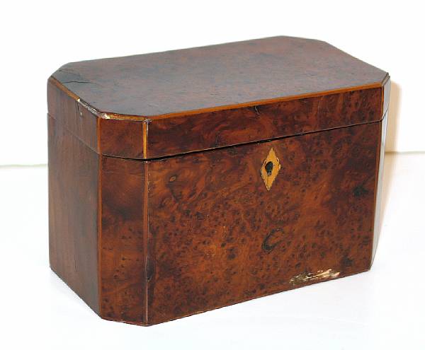 Appraisal: A George III line inlaid amboyna wood veneered tea caddy