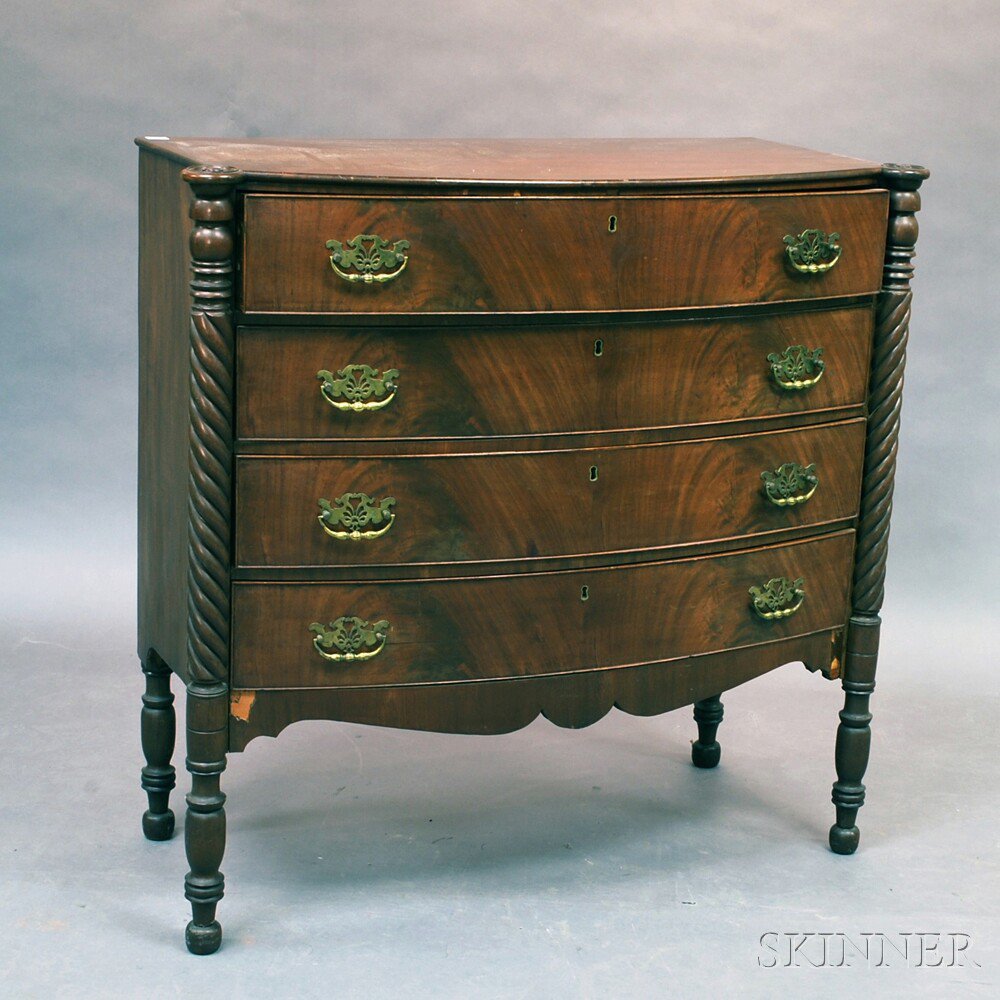 Appraisal: Classical Mahogany and Mahogany-veneer Bowfront Chest of Drawers early th