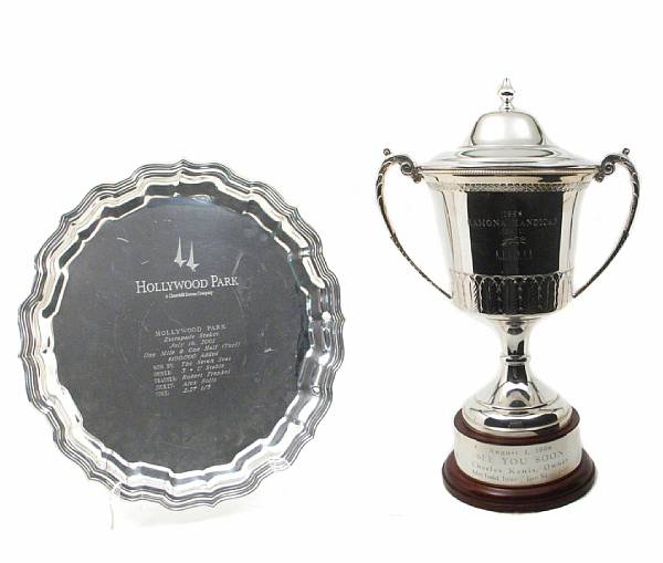 Appraisal: A group horseracing trophies Comprising English plated two handled cup