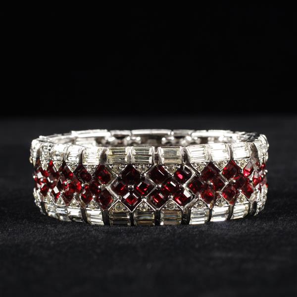 Appraisal: Boucher Art Deco Diamante Bracelet with Ruby Red Square Rhinestones