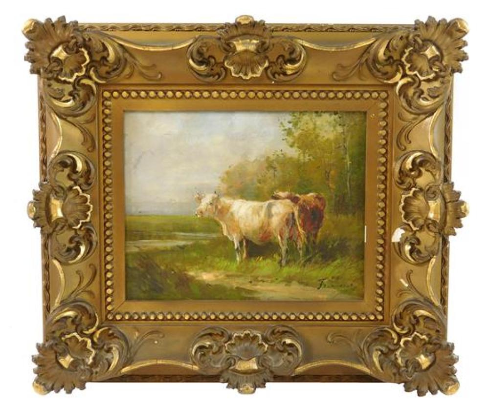 Appraisal: Continental oil on canvas of cows by river th early