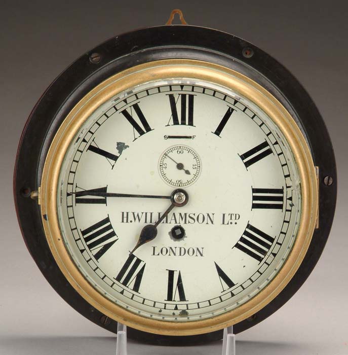 Appraisal: H WILLIAMSON LTD LONDON SHIP S BELL CLOCK white painted