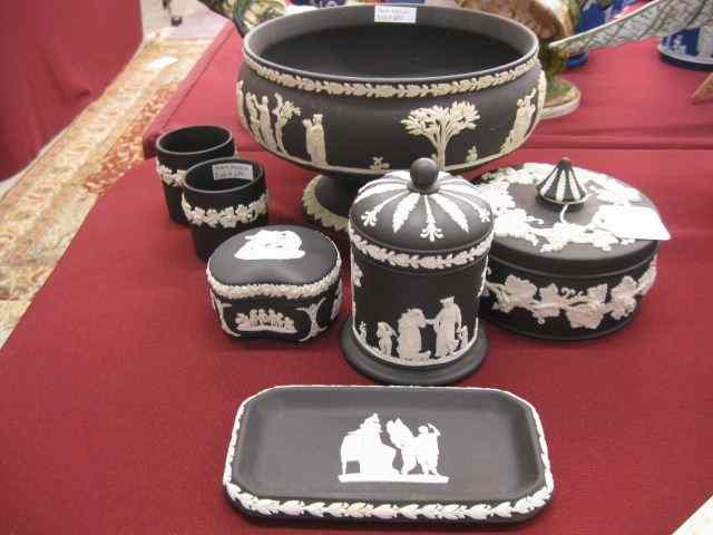 Appraisal: pcs Wedgwood Black Jasperware pedestal base centerpiece bowl '' diameter