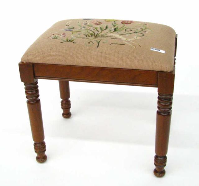 Appraisal: Vanity stool with needlepoint upholstered seat Homer cherry with brass