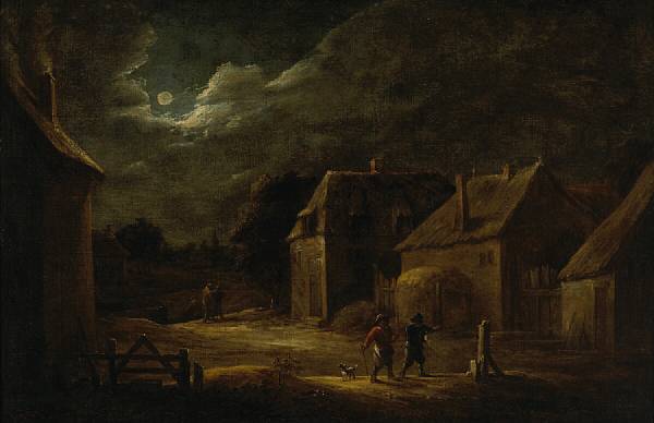 Appraisal: Follower of David Teniers II Flemish - A moonlit village