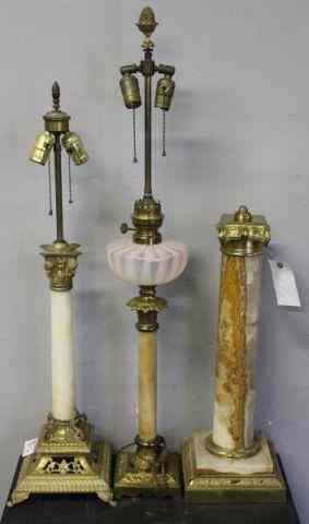 Appraisal: Antique Table Lamp Lot Including a Fat Onyxand polished brass