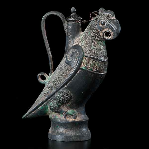 Appraisal: Chinese Bronze Parrot Ewer Chinese th century A bronze ewer