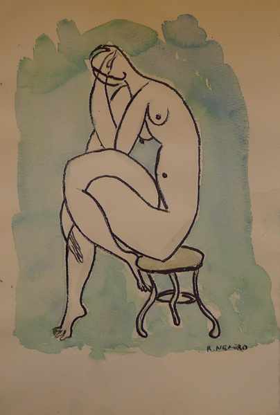 Appraisal: RUV NEMIRO SEATED NUDE WATERCOLOUR