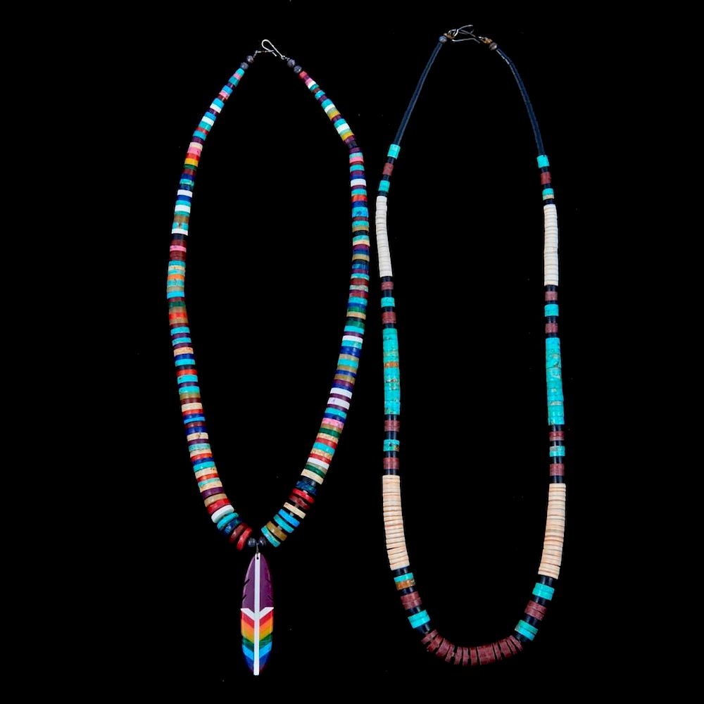 Appraisal: HEISHI NECKLACES Old Pawn Southwest jewelry consisting of twoturquoise and