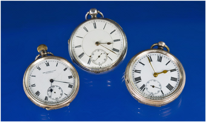 Appraisal: Silver Open Faced Pocket Watches All With Roman Numerals And