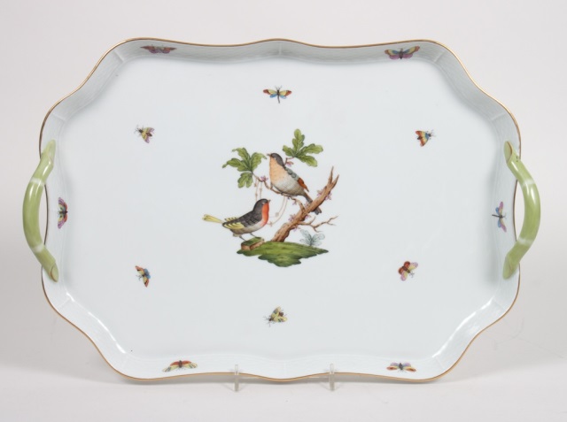 Appraisal: Herend porcelain tea tray in the Rothschild Bird pattern two-handled