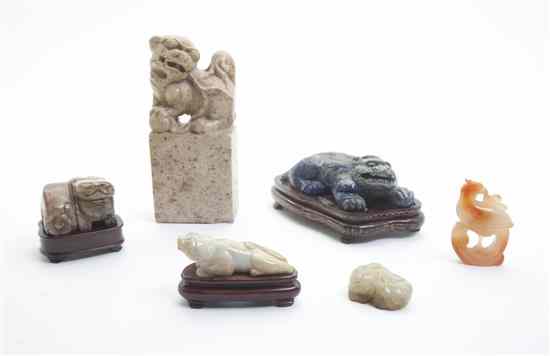 Appraisal: A Collection of Six Hardstone Articles comprising three carvings of