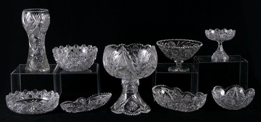 Appraisal: AMERICAN BRILLIANT CUT GLASS piece group to include punch bowl