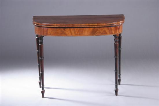 Appraisal: ENGLISH GEORGE III WALNUT CARD TABLE early th century Finely-figured