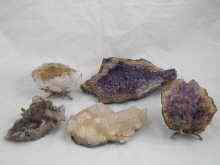 Appraisal: A mixed lot comprising five naturally formed crystals including amethyst