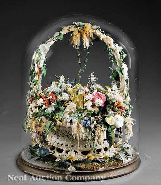 Appraisal: An English Victorian Wax Floral Arrangement c flowers and greenery