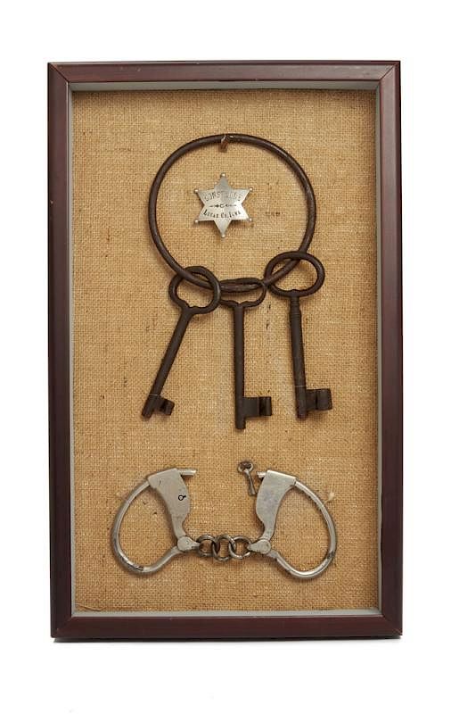 Appraisal: Iowa Constable Handcuffs and Keys Framed Lucas County Iowa Constable's