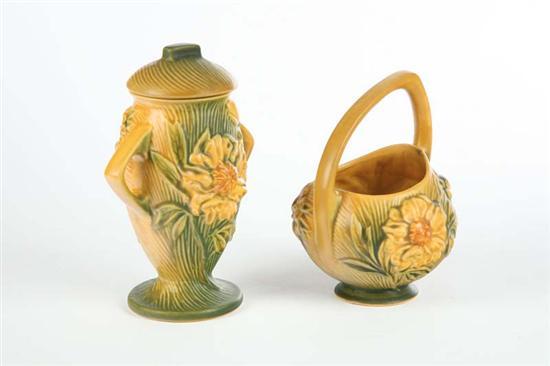 Appraisal: TWO PIECES OF ROSEVILLE In the Peony pattern A covered