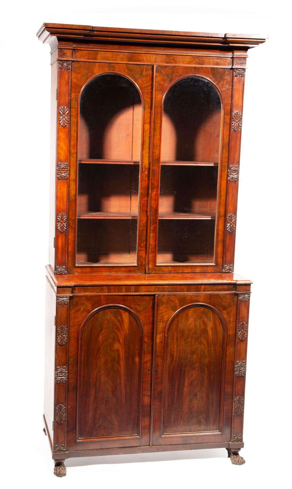 Appraisal: William IV Mahogany Bookcase mid- th c stepped cornice arched