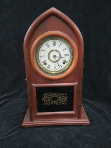 Appraisal: Victorian Cathedral Top Mantle Clock fine case stenciled glass tall