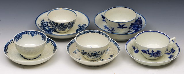 Appraisal: Five Royal Worcester First Period tea bowls and saucerscirca -