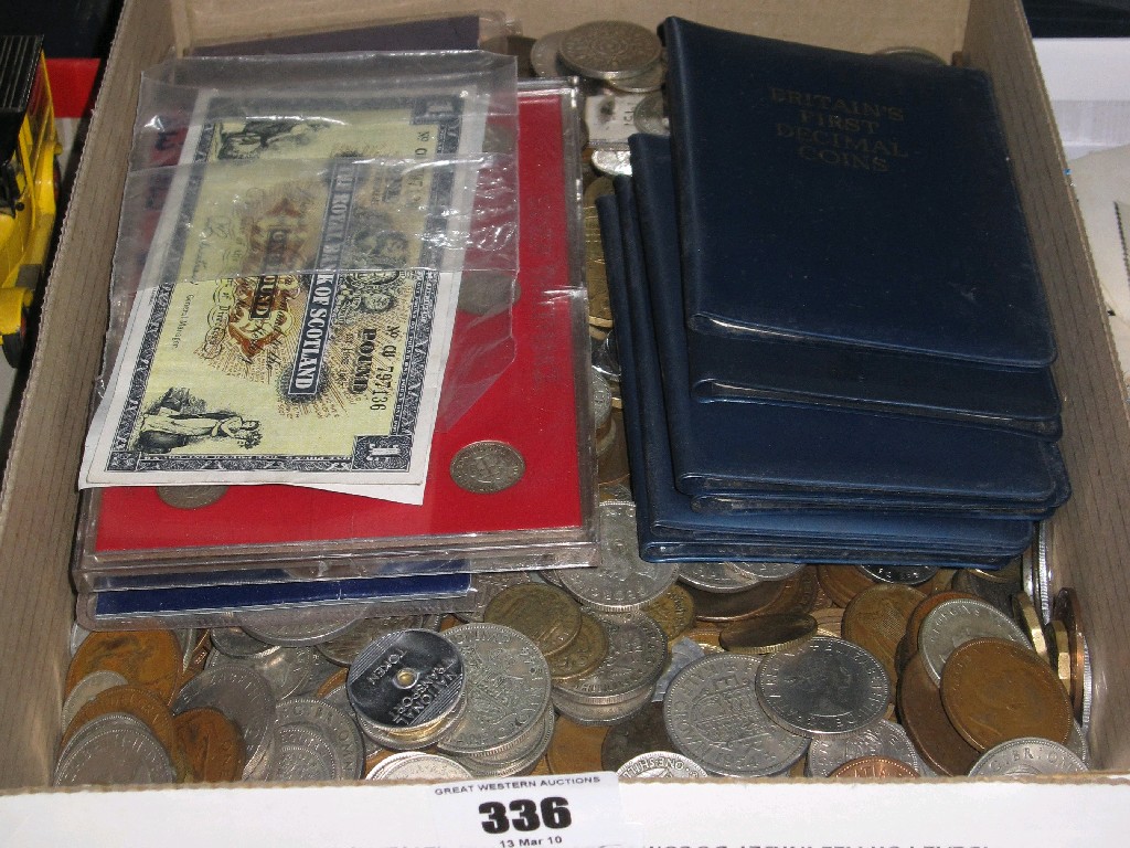 Appraisal: Box of coins and banknotes