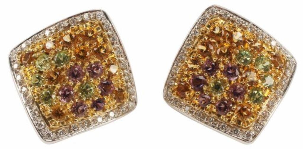 Appraisal: ITALIAN BRUNI BOSSIO KT GOLD GEMSTONE EARRINGS pair Estate Italian