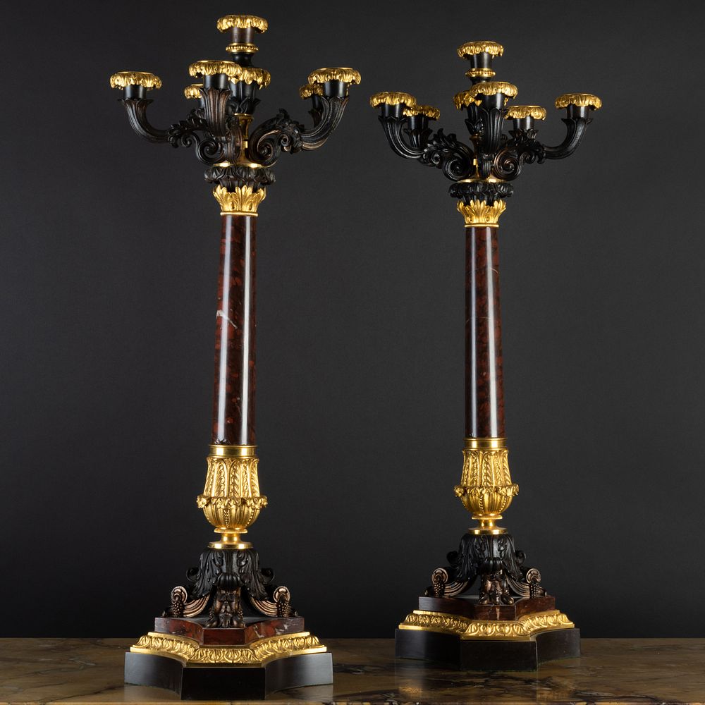 Appraisal: Pair of Late Charles X Ormolu Patinated-Bronze and Marble Six