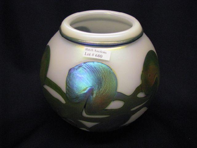 Appraisal: Charles Lotton Art Glass Vase iridescent trailing vine on white