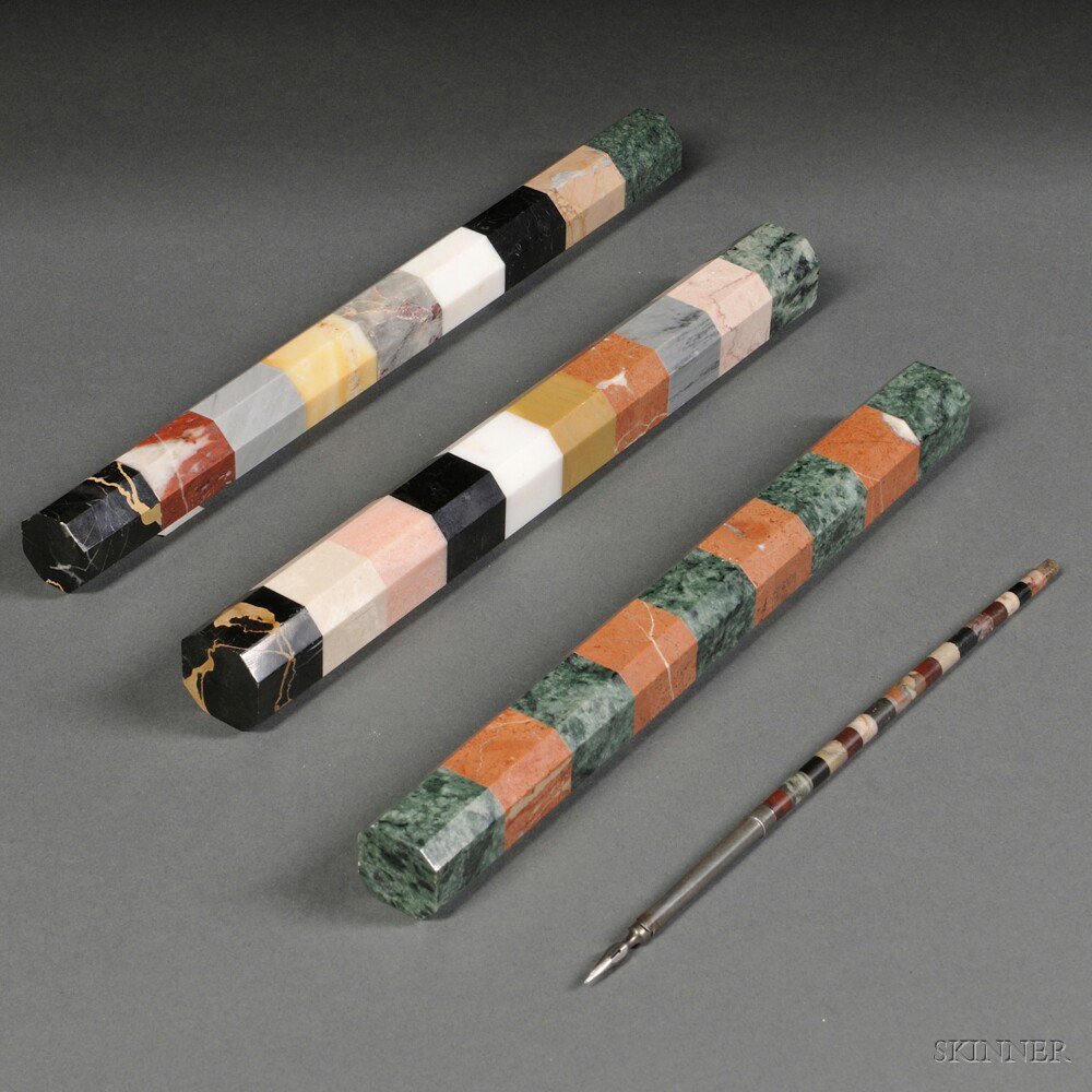 Appraisal: Three Specimen Marble Rulers and a Specimen Marble Dip Pen