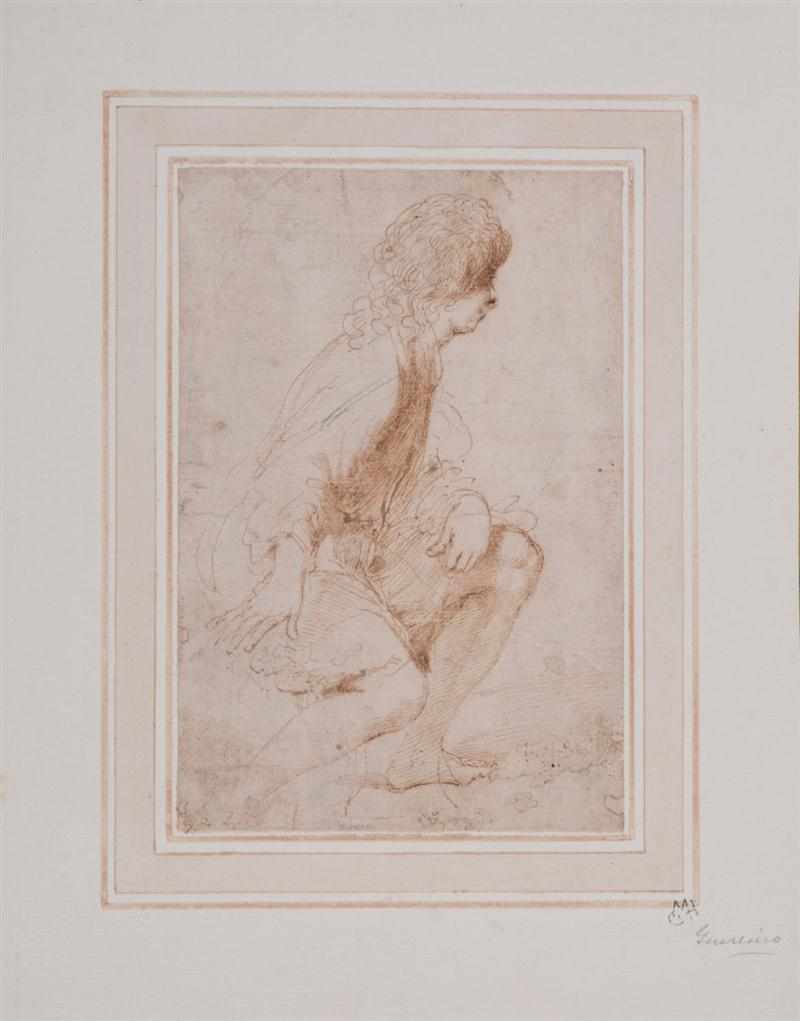 Appraisal: ATTRIBUTED TO GUERCINO SEATED BOY Ink on paper laid down