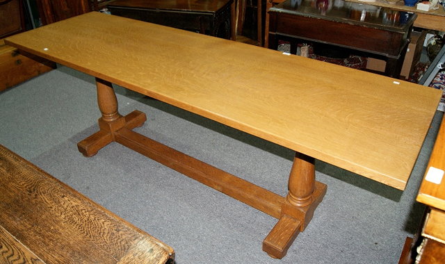 Appraisal: Heals oak refectory tablecirca quarter-sawn rectangular top on turned twin