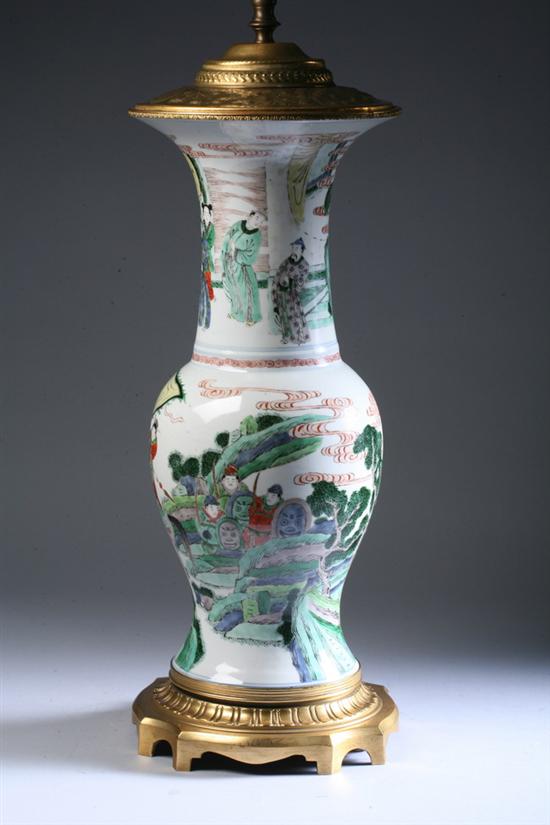 Appraisal: CHINESE WUCAI PORCELAIN YEN YEN VASE Qing Dynasty Figural decoration