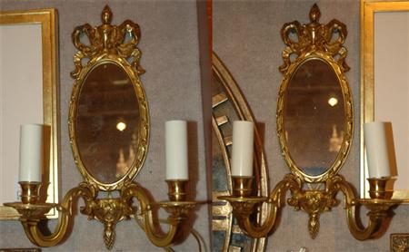 Appraisal: Pair of Neoclassical Style Gilt-Metal Mirrored Back Sconces Estimate nbsp