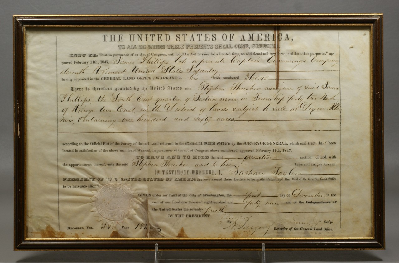 Appraisal: Zachary Taylor President of the United States Partly printed Document