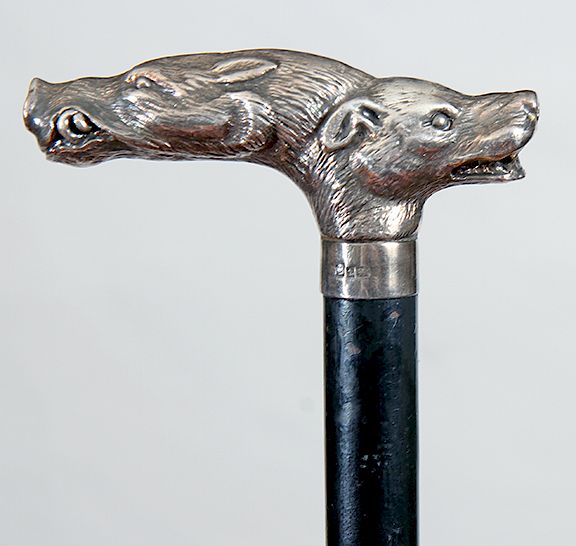 Appraisal: Silver Dog and Boar Dress Cane Exclusive on Bidsquare th