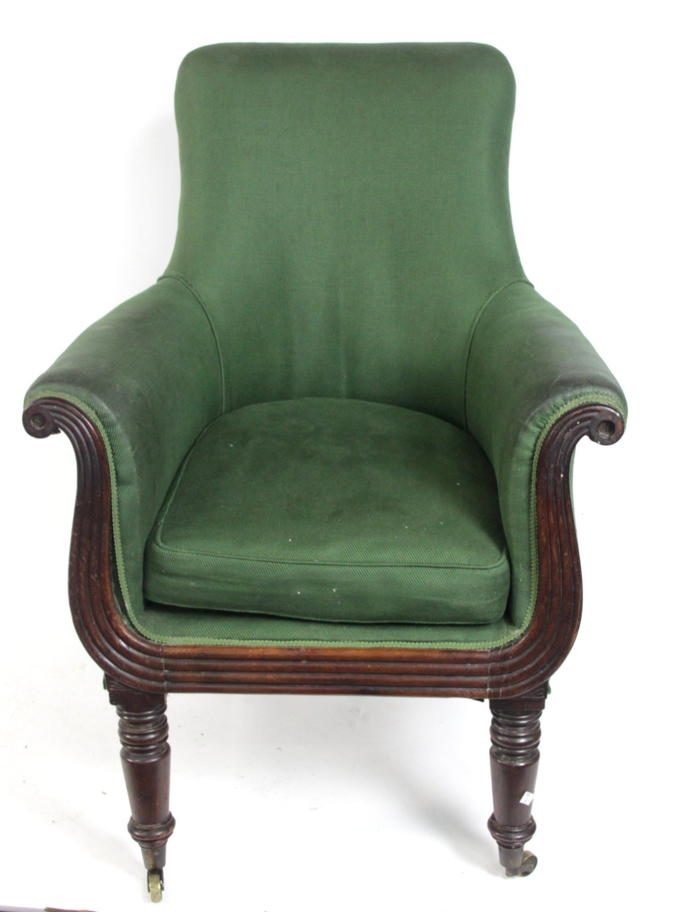 Appraisal: An early th Century mahogany armchair with reeded arm fascias