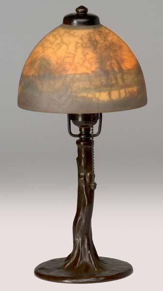 Appraisal: HANDEL Boudoir lamp its single-socket tree trunk-shaped base topped by