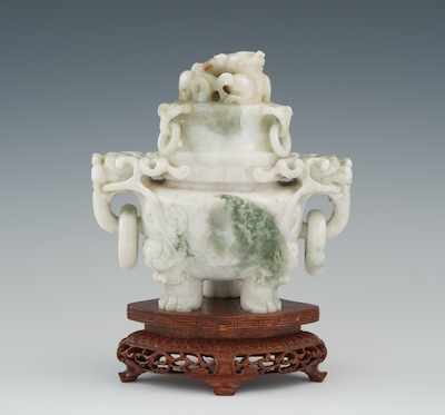 Appraisal: A White Jade Carved Koro with Kylin Finial Chinese th