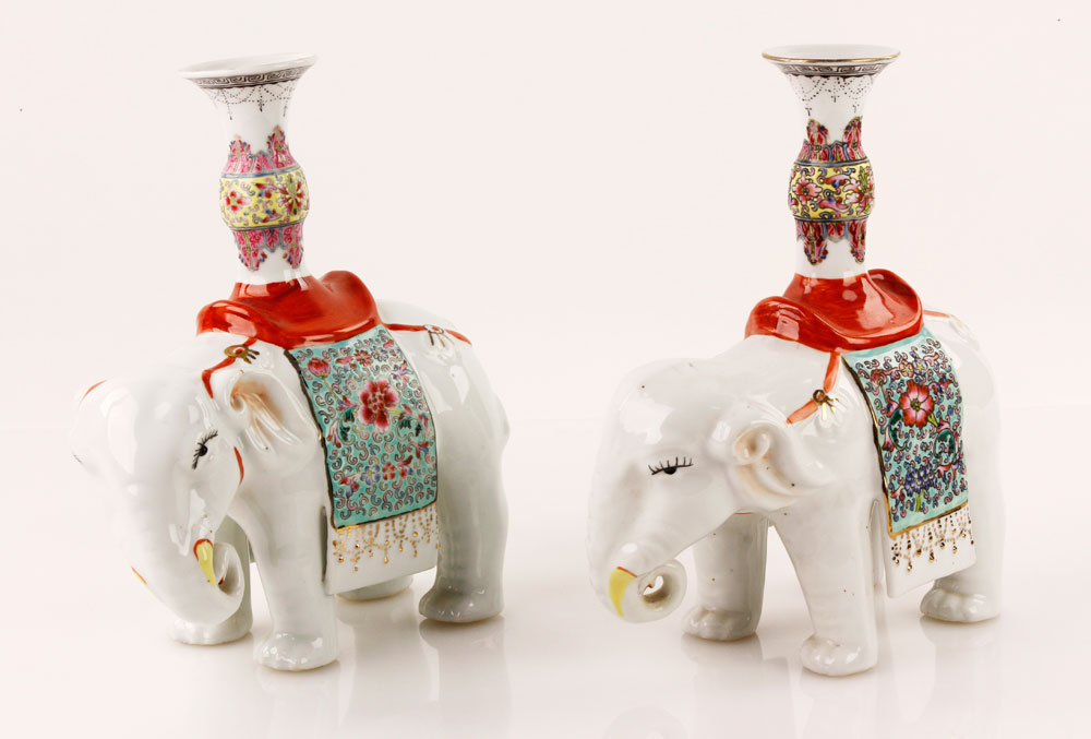 Appraisal: - Pr Famille Rose Elephant Vases Pair of famille rose