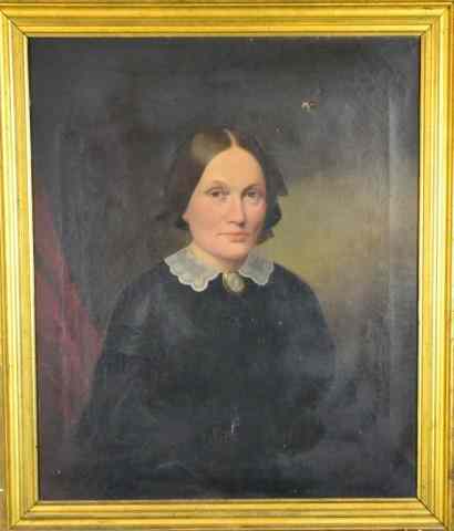 Appraisal: American School Oil Painting On CanvasDepicting a seated lady with